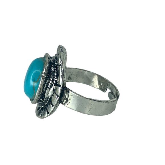 Silver Boho Ring with Turquoise Stone Ring - Size Adjustable - Picture 4 of 6